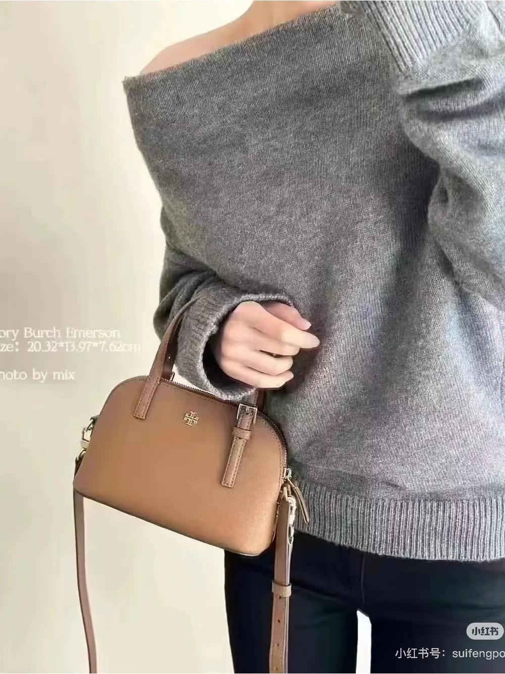 NWT Tory Burch Emerson Mini Dome Satchel Crossbody in Moose 159531